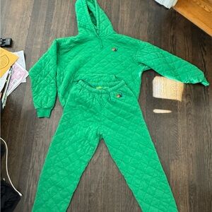 Aviator nation quilted sweatsuit green NWT hoodie size XS pants size small